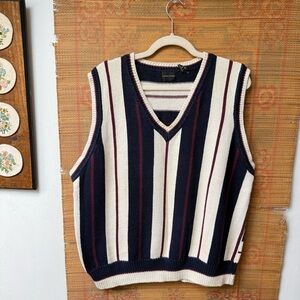 Striped Thick Knit Heavyweight Retro Sweater Vest